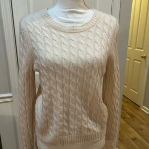 J Crew cream cashmere cable knit sweater, size medium